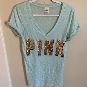 PINK Light Blue Short Sleeve Top (M)